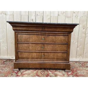 Louis Philippe Period Chest Of Drawers In Light Mahogany And Gray Marble