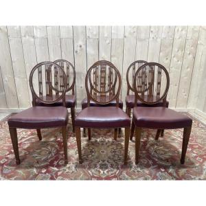 Set Of 6 Louis XVI Style Bordeaux Chairs 