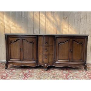 Louis XV Style Walnut Sideboard In Walnut And Marble
