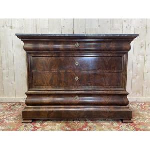 Louis Philippe Period Chest Of Drawers In Mahogany And Mahogany Veneer With Grey Veined Marble