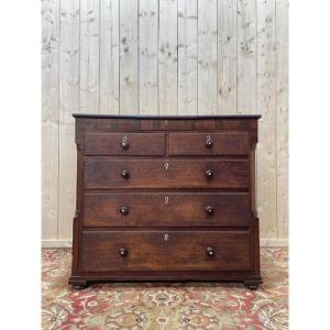 English Style Oak And Walnut Veneer Chest Of Drawers 