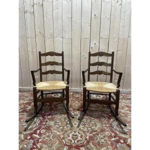 Pair Of Rustic Straw Rocking Chairs - Rocking-chair Chair 