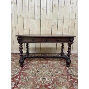 Louis XIII Style Oak Desk With Two Drawers 