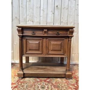 Henri III Walnut And Beige Marble Side Table - Console Table 