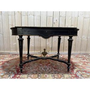 Office - Napoleon III Period Entrance Desk In Blackened Wood 