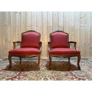 Pair Of Louis XVI Style Cabriolet Armchairs In Red Silk 