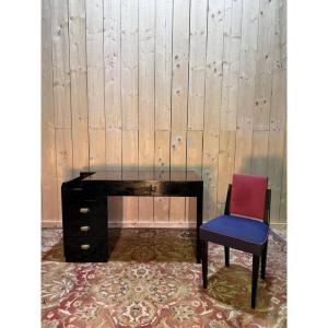 Art Deco Style Black Lacquered Desk And Chair 