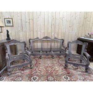 Rocaille - Louis XV Style Living Room With Sofa And Armchairs 1920.