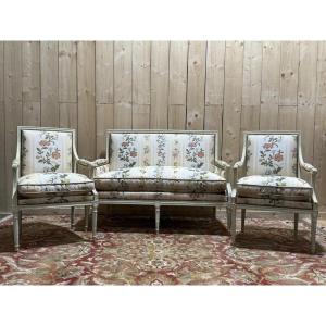 Louis XVI Style Living Room Sofa And Pair Of Armchairs 