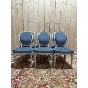 Set Of 6 Louis XVI Style Medallion Chairs 