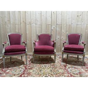 Pair Of Armchairs And Bergère In Louis XVI Style