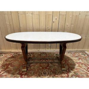 Oval Marble And Rosewood Dining Table 