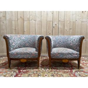 Pair Of Art Deco Period Armchairs In Colored Velvet