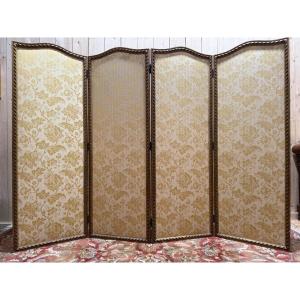 Louis XVI Style Screen In Yellow Silk And Gilded Stucco