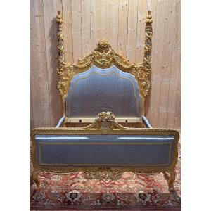 Napoleon III Period Bed In Carved And Gilded Wood