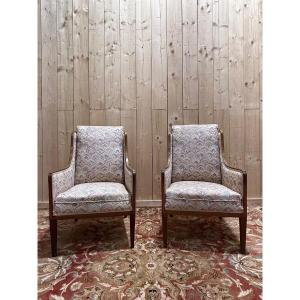 Pair Of English / Art Deco Style Wingback Armchairs