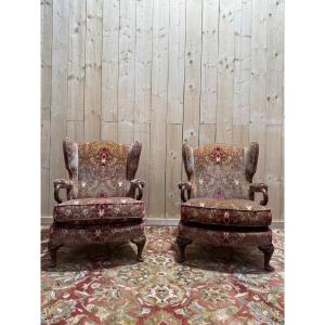 Pair Of English Wingback Armchairs