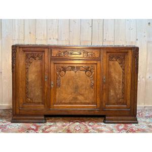 Art Deco Period Sideboard In Oak And Green Marble