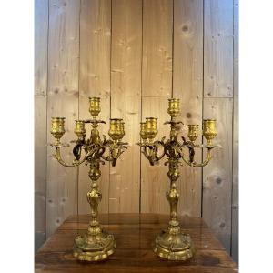 Pair Of Louis XV Style Gilt Bronze Candelabra Signed Ferdinand Barbedienne