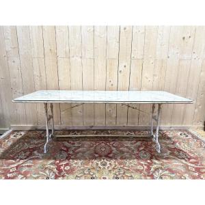 Large Art Nouveau Brasserie Table In Iron And Marble