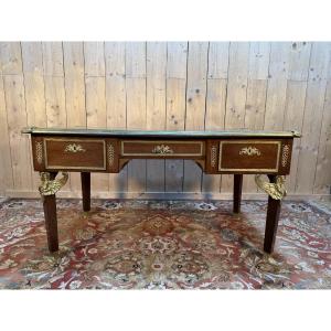 Empire Style Double-layered Desk In Mahogany And Green Leather