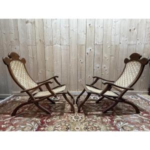 Pair Of Cane Boat Lounge Chairs