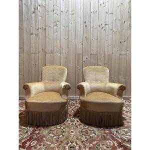Pair Of English-style Armchairs In Yellow Velvet