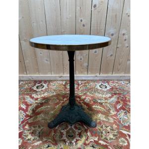 Round Bistro Side Table In Cast Iron And Marble
