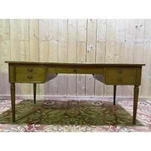 Louis XVI Style Flat Desk In Cherry Wood And Leather