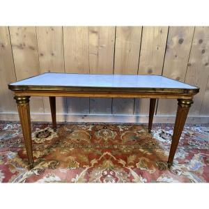 Louis XVI Style Coffee Table In Carrara Marble With Toupie Legs