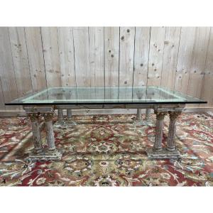 Coffee Table With Corinthian Columns And Glass Top