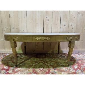 Oval Coffee Table With Deer Legs And Empire Style Marble Top