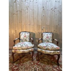 Pair Of Louis XV Style Armchairs Upholstered In Floral Fabric