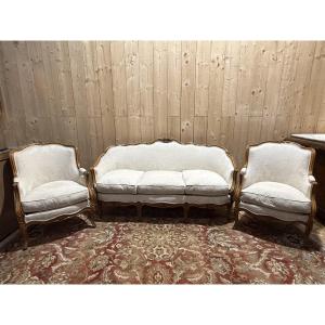 Beige Louis XV Style Living Room Set With Sofa And Pair Of Armchairs