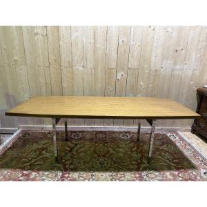 Italian Dining Table In Wood And Chrome, Signed "trau"