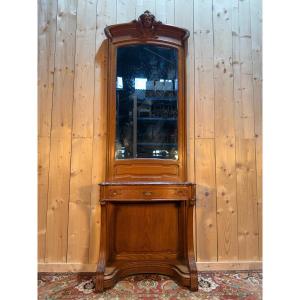 Art Nouveau Period Console Table With Mirror In Carved Oak