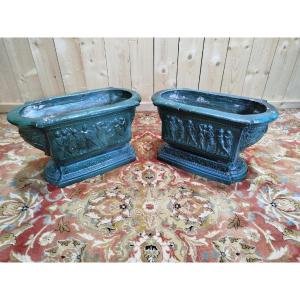 Pair Of Glazed Terracotta Planters