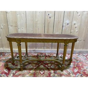 Louis XVI Style Piano Bench In Caning And Gilded Wood 