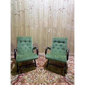 Pair Of English-style Chesterfield Armchairs 
