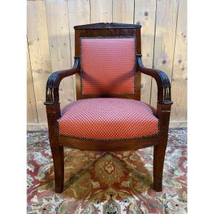 Empire Period Armchair In Mahogany With Saber Legs
