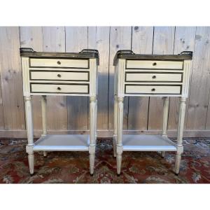 Pair Of Louis XVI Style Bedside Tables Painted White