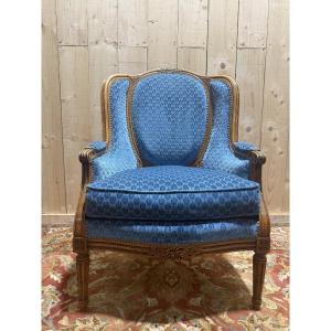 Louis XVI Style Wingback Chair In Blue Velvet