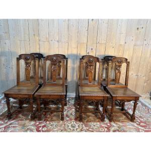 Set Of 8 Neo-renaissance Walnut Chairs