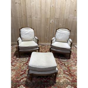 Pair Of Beige Louis XVI Style Armchairs/bergères