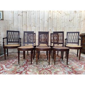 Set Of 6 Chairs And Two Cane Armchairs In The Louis XVI Style