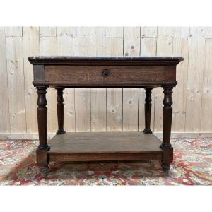 Gamekeeping Table - Napoleon III Console In Oak And Marble 