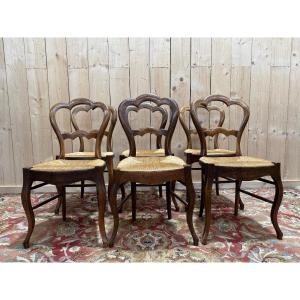 Suite Of 6 Louis Philippe Period Walnut Straw Chairs