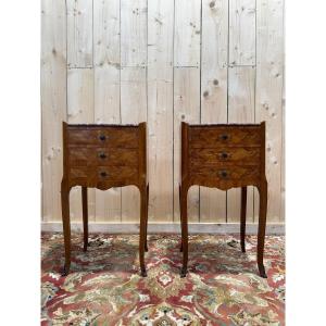 Pair Of Transition Style Bedside Tables In Marquetry