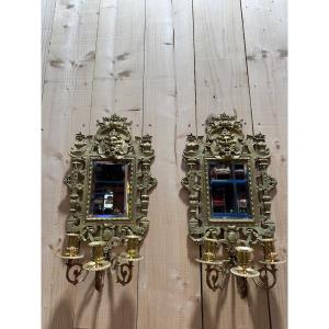 Pair Of Napoleon III Bronze Mirrors / Candle-holders