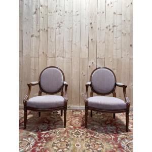 Pair Of Large Medallion Armchairs In The Louis XVI Style